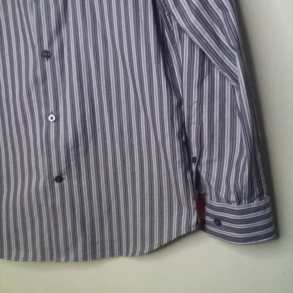 Banana Republic Shirt Men S 14 14 1/2 Slim Fit Button Up Pockets Stripe Gray Red